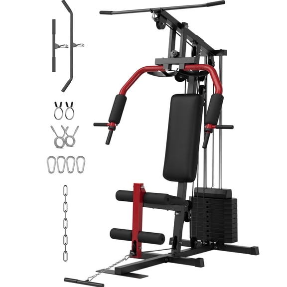 GARVEE Home Gym Machine with 100LB Weight Stack,Full Body Workout Equipment for Home,Chest Press,Lat Pulldown,Butterfly,Low Row,Leg Extension,Cable Pulley System,Strength Training Machine