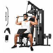 GARVEE Home Gym Station,Multifunctional Full Body Workout Machine with 150LBS Weight Stack,Preacher Curl Pad,Leg Developer for Strength Training,Black