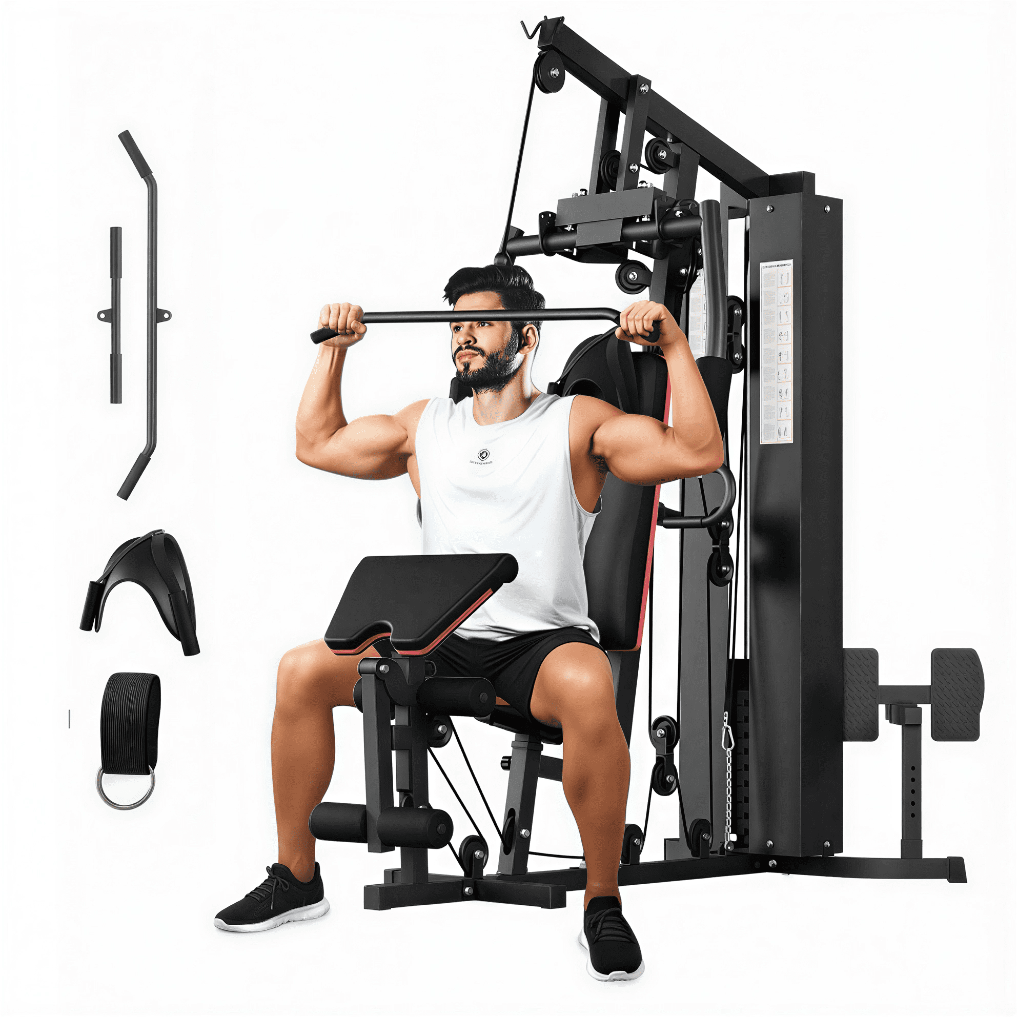 GARVEE Home Gym Station,Multifunctional Full Body Workout Machine with 150LBS Weight Stack,Preacher Curl Pad,Leg Developer for Strength Training,Black