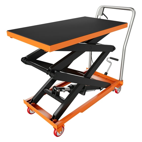 GARVEE Hydraulic Lift Table Cart,330 Lbs Capacity Double Scissor Lift Table with Anti-Slip Pad & 4 Wheels,Black&Orange