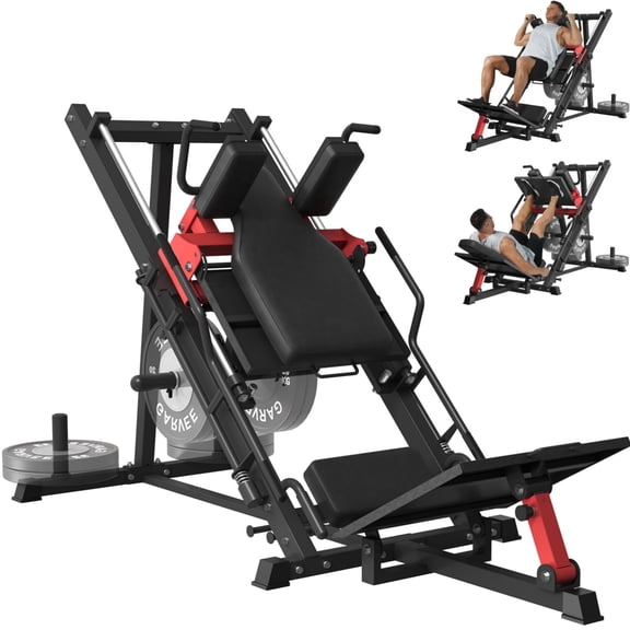 GARVEE Leg Press Hack Squat Machine,Heavy Duty Home Gym Equipment for Lower Body Strength,Full Adjustable Combo with Weight Storage for Fitness & Muscle Training,Red and Black