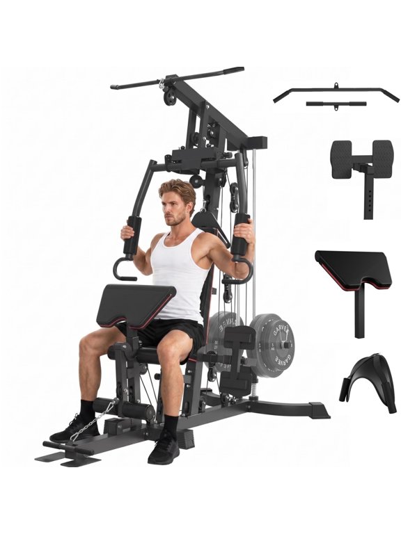 Multifunctional Home Gym Station,Full Body Workout Machine with Chest Press, Elbow Brace & Foot Support,Fits 1" & 2" Weight Plates,Ideal for Home Fitness