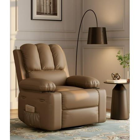 GARVEE Oversized Wide Rocker Swivel Recliner Chair, Stain Resistant, Beige