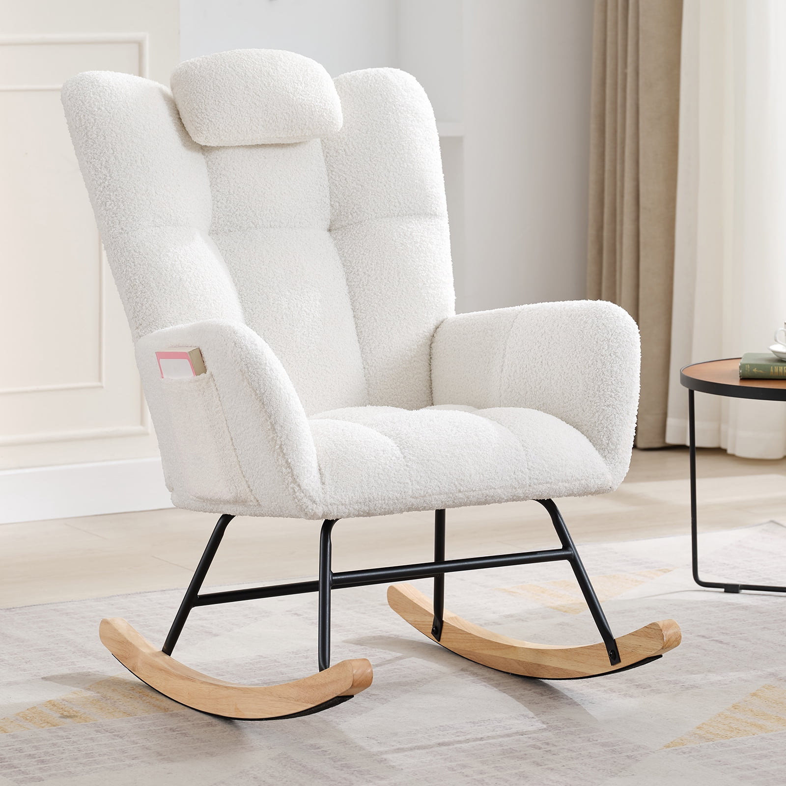 GARVEE Plush Teddy Upholstered Rocking Chair with High Backrest ...