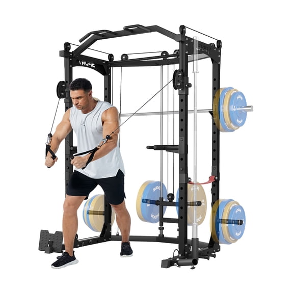 GARVEE Power Cage, Adjustable Squat Rack & Cable Crossover, 1600 lbs ...