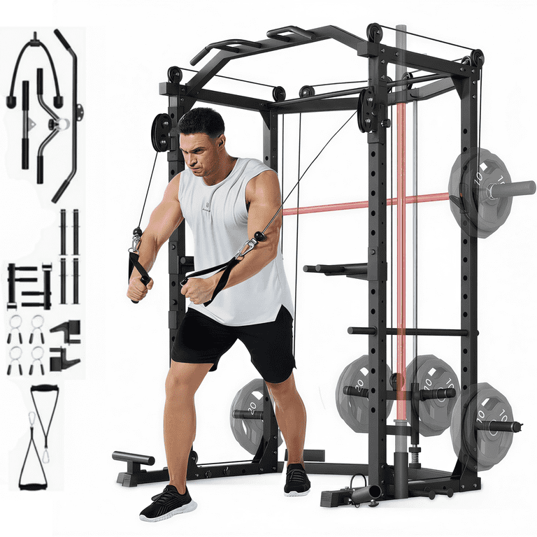 GARVEE Power Rack Cage with Cable Crossover System,1600 LBS Weight
