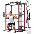thumbnail image 1 of GARVEE Power Rack Cage,1200LBS Weight Capacity Multi-Functional Squat Rack for Home Gym with Pulley System,Black&Red, 1 of 8