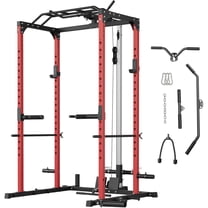GARVEE Power Rack Cage,1200lbs Weight Rack with LAT Pulldown & Low Row,Multi-Function Squat Rack with More Training Attachment