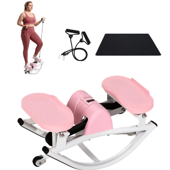 GARVEE Rocking Steppers for Exercise at Home,3D Motion Rock Stepper with LCD Monitor,Resistance Bands & Anti-Slip Mat,350LBS Capacity Side to Side Stair Stepper for Full Body Workout,Pink