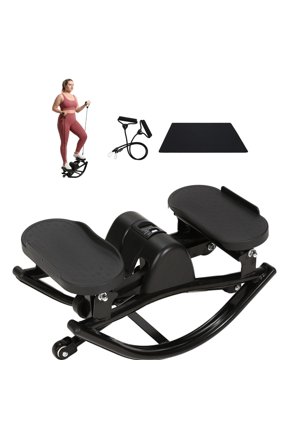 Rocking Steppers for Exercise at Home,3D Motion Rock Stepper with LCD Monitor,Resistance Bands & Anti-Slip Mat,350LBS Capacity Side to Side  Stair Stepper for Full Body Workout,Black