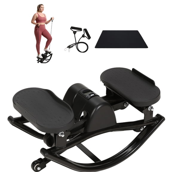 GARVEE Rocking Steppers for Exercise at Home,3D Motion Rock Stepper with LCD Monitor,Resistance Bands & Anti-Slip Mat,350LBS Capacity Side to Side Stair Stepper for Full Body Workout,Black