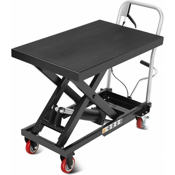 GARVEE Single Scissor Lift Table,Hydraulic Lift Cart with Non-Slip Pad and 4 Wheels for Material Handling,330lbs Capacity,Black