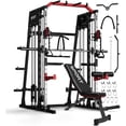 thumbnail image 1 of GARVEE Smith Machines Home Gym with Bench,200lbs Squat Rack Power Cage with Smith Bar,LAT Pull-Down,Cable Systems,Leg Hold-Down and More Attachments,Red & Black, 1 of 10