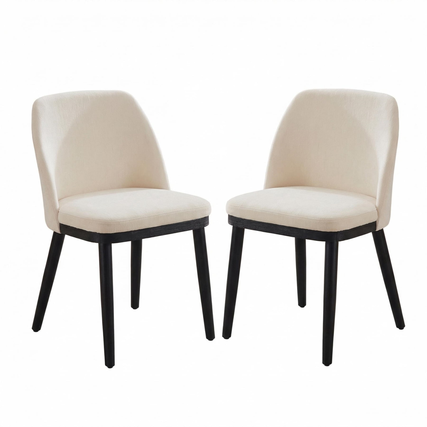 GARVEE Upholstered Dining Chairs Set of 2,Modern Linen Accent Chair with Curved Backrest&Wooden Legs for Kitchen,Home,Restaurant,White