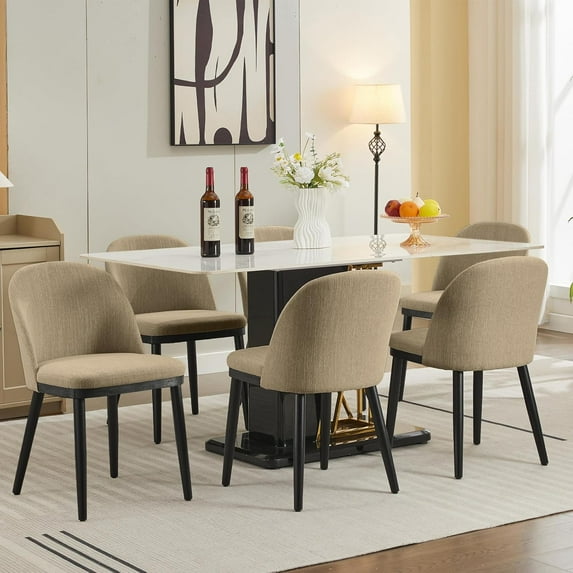 GARVEE Upholstered Dining Chairs Set of 6,Mid-Century Modern Dining Chair with Rubberwood Legs,Camel