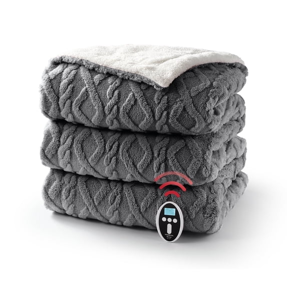 GARVEE Wireless Electric Heated Blanket,Queen Size 90"x84" Soft Flannel Dual Control Heated Blanket with 10 Heating & 10 Time Setting,Auto Shut Off,Grey