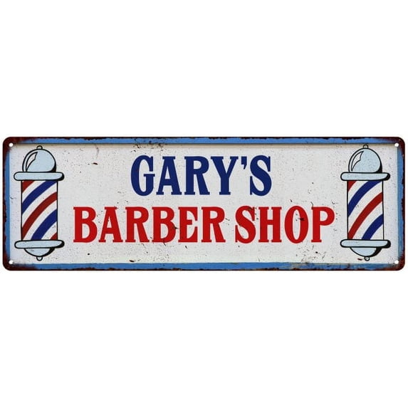 GARY'S Barber Shop Hair Salon Gift Metal Sign Retro 6x18 206180031185