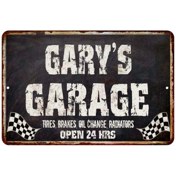 GARY'S Garage Black Grunge Sign 8x12 Decor Gift 208120005059