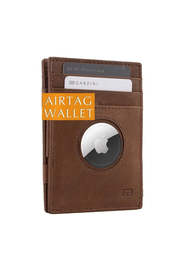 Magic Wallet with AirTag Slot | Slim RFID-Blocking Leather Wallet | Minimalist Front Pocket Wallet | Holds 10 Cards & Cash | Premium Top Grain Leather | Brushed Brown Y101