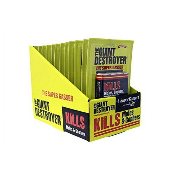 (GAS KILLER) (12/4PK TOTAL) 48 kills Moles, Gophers, Woodchucks, Norway Rats, Skunks, Ground Squirrels in their Holes, Tunnels, Burrows. NO dealing w/ dead pest, better than traps