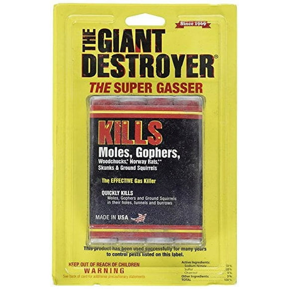 (GAS KILLER) (12/ TOTAL) 48 kills Moles, Gophers, Woodchucks, Norway Rats, Skunks, Ground Squirrels in their Holes, Tunnels, Burrows. NO dealing w/ dead pest, better than traps