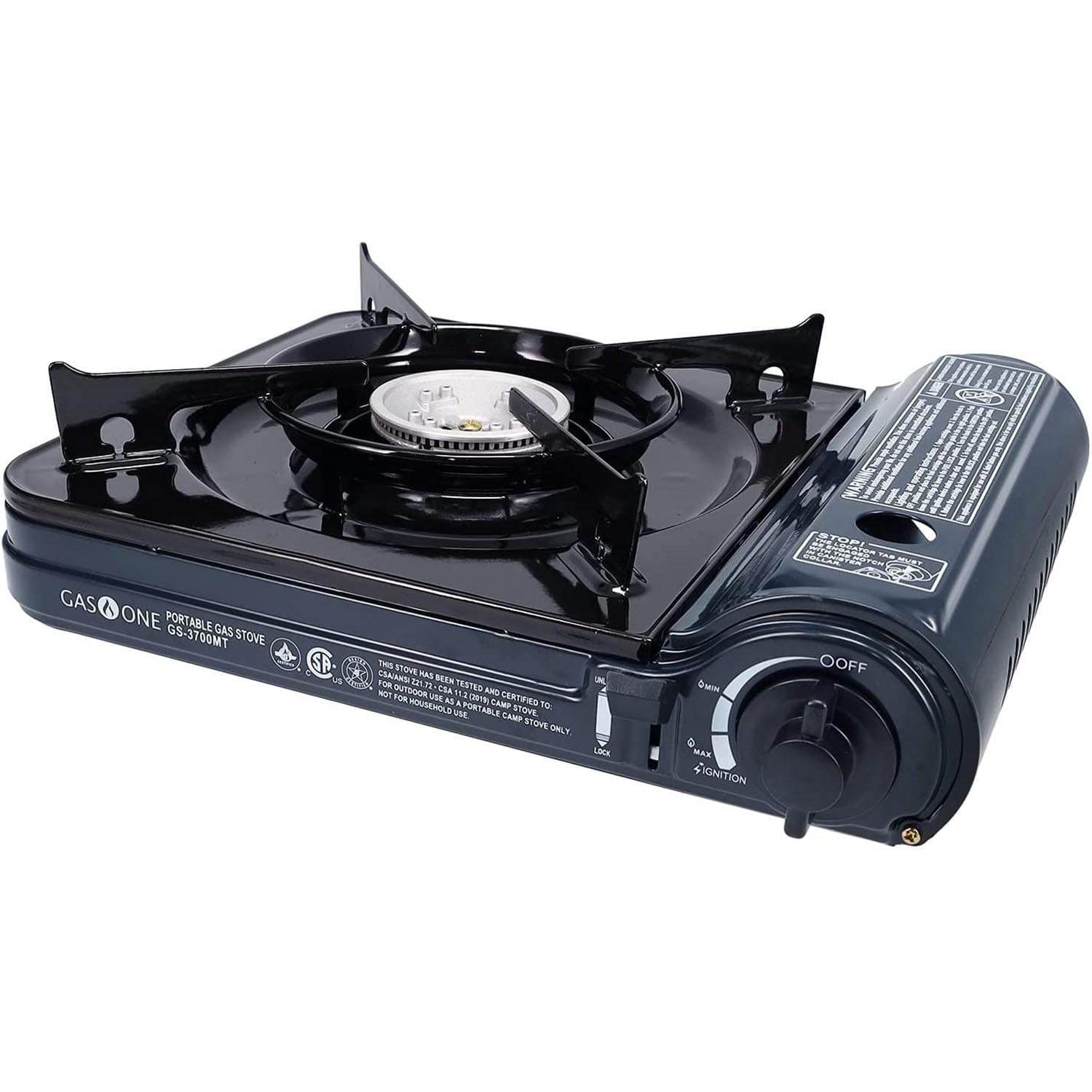 Midnight Black Portable 10,000 BTU Butane Gas Stove with Carrying Case