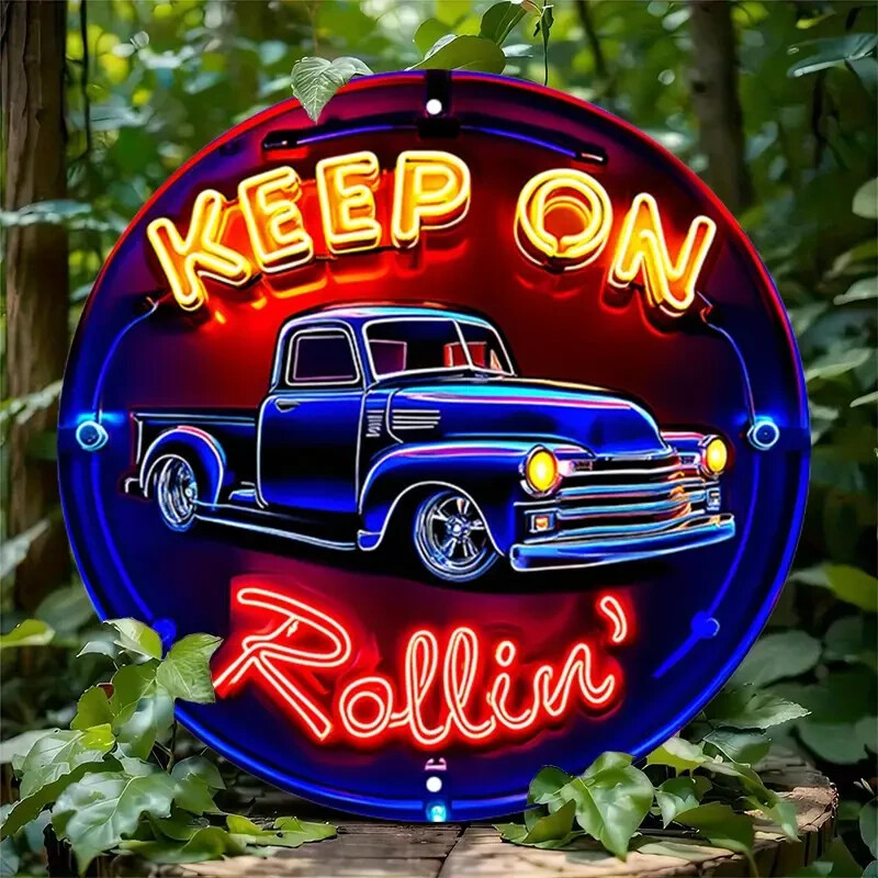 GAS Oil Rustic Sign Rustic Metal RETRO Garage Man Cave KEEP ON ROLLIN ...