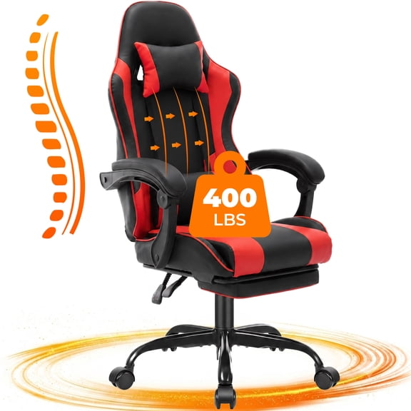GASEE Ergonomic Gaming Chair High Back Office Chair with Lumbar Support and Adjustable Armrests Swivel Racing Chair, Black Red