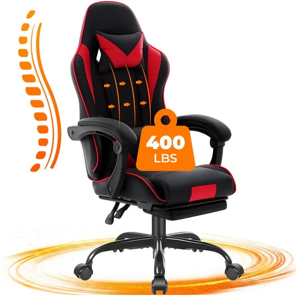 GASEE Ergonomic Gaming Chair High Back Office Chair with Lumbar Support and Adjustable Armrests Swivel Racing Chair, Black Red