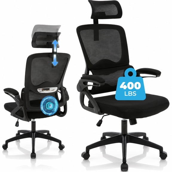 GASEE Ergonomic Office Chair, 400 LBS Computer Chairs with Adjustable Lumbar Support, Breathable Mesh Desk Chair Ergonomic with Thickened Cushion, Comfy Home Office Desk Chair,Black
