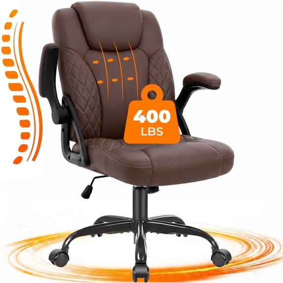 GASEE Leather Office Chair, Big and Tall Office Chair 400LBS Wide Seat Ergonomic Computer Desk Chair High Back Executive Leather Chair Adjustable Task Chair Lumbar Back with 1-Year Warranty, Brown