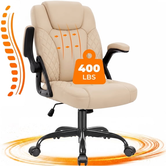 GASEE Leather Office Chair, Big and Tall Office Chair 400LBS Wide Seat Ergonomic Computer Desk Chair High Back Executive Leather Chair Adjustable Task Chair Lumbar Back with 1-Year Warranty, Beige