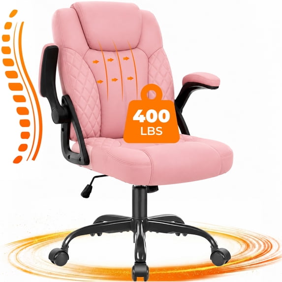 GASEE Leather Office Chair, Big and Tall Office Chair 400LBS Wide Seat Ergonomic Computer Desk Chair High Back Executive Leather Chair Adjustable Task Chair Lumbar Back with 1-Year Warranty, Pink