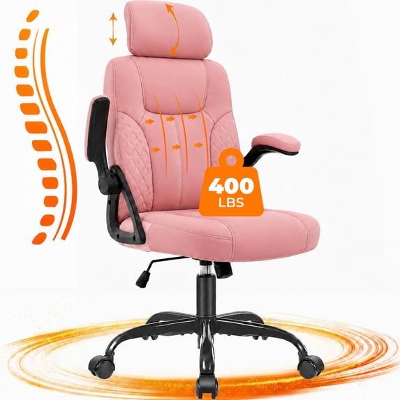 GASEE Leather Office Chair, Big and Tall Office Chair 400LBS Wide Seat Ergonomic Computer Desk Chair High Back Executive Leather Chair Adjustable Task Chair Lumbar Back with 1-Year Warranty, Pink