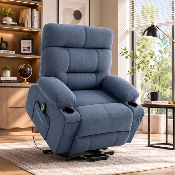 GASEE Power Lift Electric Recliner Chair for Elderly - Heavy Duty Safe Reclining Mechanism, Fabric Sofa for Living Room,Blue