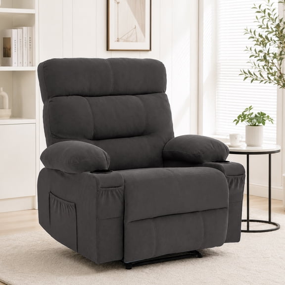 GASEE Recliner Chairs for Living Room Manual Reclining Chair Single Sofa for Bedroom, Dark Grey