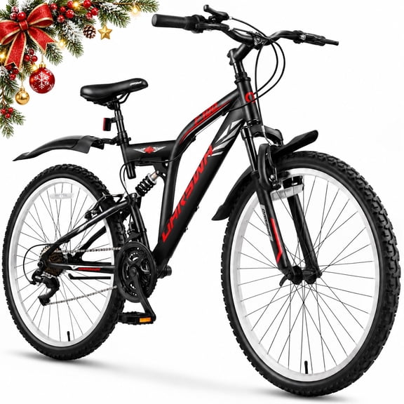 GASENDALA 24" Mountain Bike for Adults Men Women, 21 Speed MTB, Black