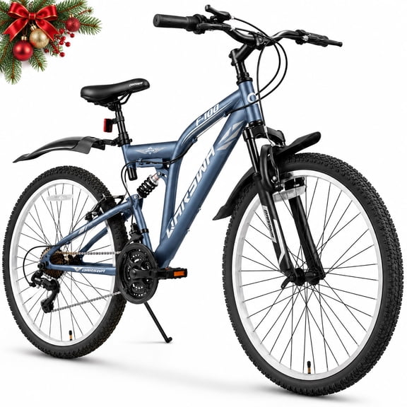 27.5" Full Suspension Mountain Bike, 21-Speed Bicycle for Teens and Adults, Matte Blue