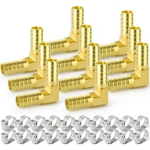 GASHER 10 Pieces Brass Hose Barb Reducer, 3/8 Inch to 3/8 Inch Barb Hose ID 90 Degree L Right Angle Elbow with 20 Hose Clamps, Brass Barb Reducer SPLICER Fitting Fuel/AIR/Water/Oil/Gas/WOG