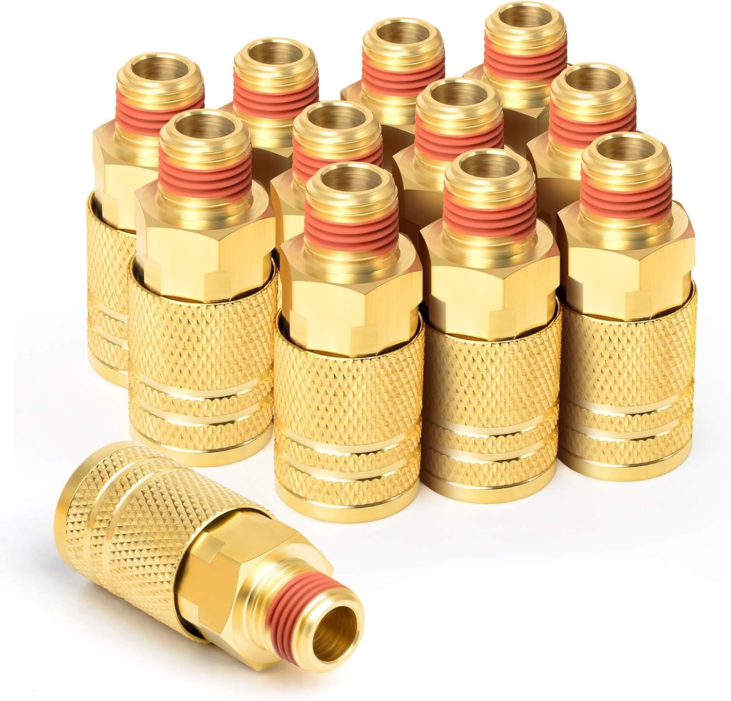 GASHER 12PCS 1/4-Inch Brass Male Industrial Coupler,1/4 Inch NPT Male ...