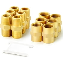 GASHER 12PCS Metals Brass Pipe Fitting, Hex Nipple Brass Hex Coupler, 1/4" x 1/4" NPT Male Thread Pipe, 1/4Inch x 1/4Inch NPT Female Thread Pipe