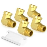 GASHER 5pcs 90 Degree Barstock Street Elbow, 3/8 Inch NPT Male Pipe to 3/8 Inch NPT Female Brass Pipe Fitting