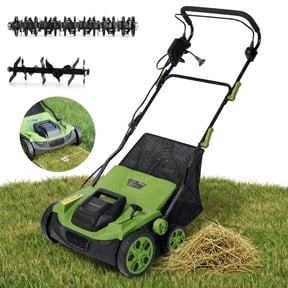 GASKY 15A 15-inch Electric Dethatcher and Scarifier,2-in-1 5-Position Depth Adjustment and Tool-Free Blade Change Dethatcher,with 12L Collecting Bag