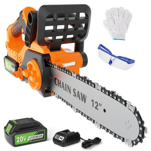 GASKY 20V 12 Inch Cordless Chainsaw,Brushless Electric Chainsaw with Auto Oiler & Tool-Free Tensioning and 4.0Ah Battery&Charger for Wood Cutting