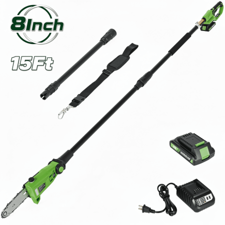 TACKLIFE Cordless Pole Saw 8-Inch for Tree Trimming, 20V Electric Pole Saw, Tree Trimmer with Battery and Charger, Reach up to 15 feet, Telescoping Tool-Less, Auto Oiling, Multi-Angle