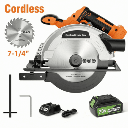 GASKY 7-1/4 inch Cordless Circular Saw with 4.0Ah Battery,20V 45°Bevel Brushless Power Circular Saw with Dust Blower&Blade Guard for Wood Cutting
