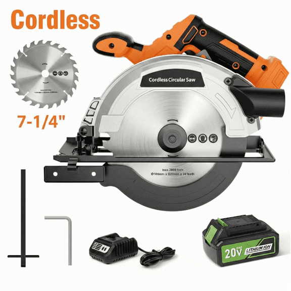 GASKY 7-1/4 inch Cordless Circular Saw with 4.0Ah Battery,20V 45°Bevel Brushless Power Circular Saw with Dust Blower&Blade Guard for Wood Cutting