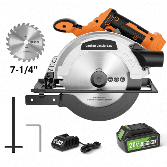 GASKY 7-1/4 inch Cordless Circular Saw with 4.0Ah Battery,20V 45°Bevel Brushless Power Circular Saw with Dust Blower&Blade Guard for Wood Cutting