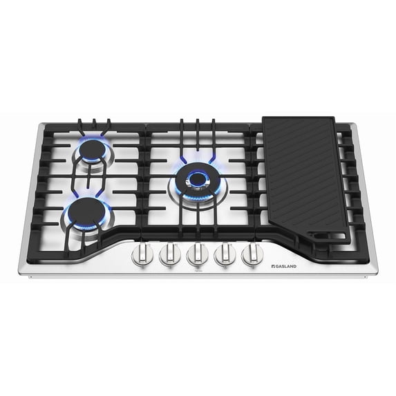 GASLAND Chef 36" 5 Burner Gas Cooktop with Reversible Cast Iron Grill/Griddle, NG/LPG Convertible