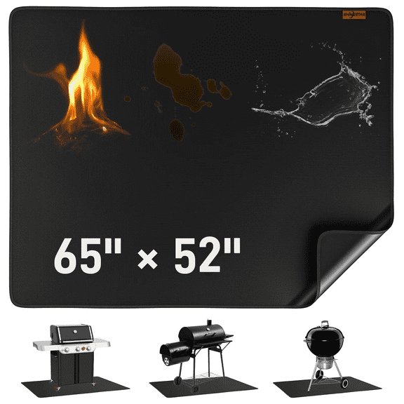 GASPRO Grill Mat for Outdoor Grill Large 65 x 52 Inch, Double-Sided Fireproof Waterproof Oil-Proof BBQ Grill Mat, Deck and Patio Protector Mat for Grill, Fire Pit, Fireplace(0.5mm)